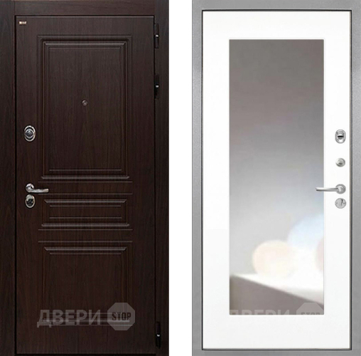 Дверь Интекрон (INTECRON) Брайтон Тиковое Дерево ФЛЗ-120-М Зеркало Белый матовый в Лосино-Петровский