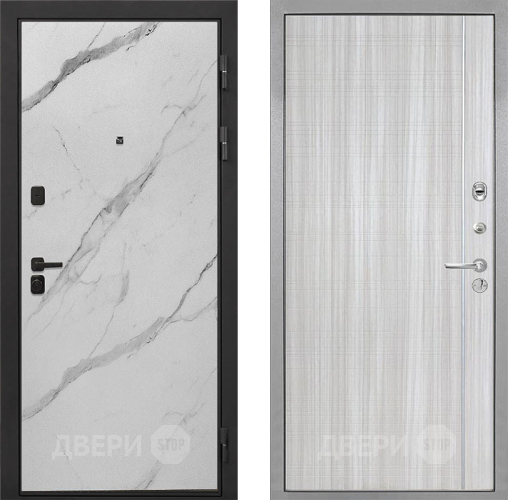 Входная металлическая Дверь Интекрон (INTECRON) Профит Black Мрамор Арктик В-07 с молдингом Сандал белый в Лосино-Петровский