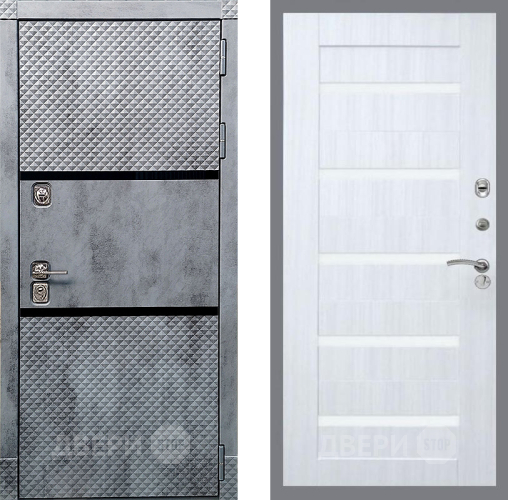 Входная металлическая Дверь Рекс (REX) 15 Бетон Темный СБ-14 стекло белое Сандал белый в Лосино-Петровский