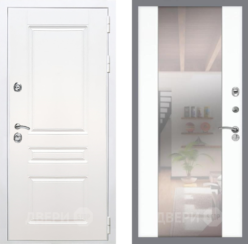 Входная металлическая Дверь Рекс (REX) Премиум-н Силк Сноу СБ-16 Зеркало Силк Сноу в Лосино-Петровский