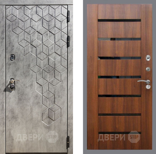 Входная металлическая Дверь Рекс (REX) 23 СБ-14 стекло черное Орех бренди в Лосино-Петровский